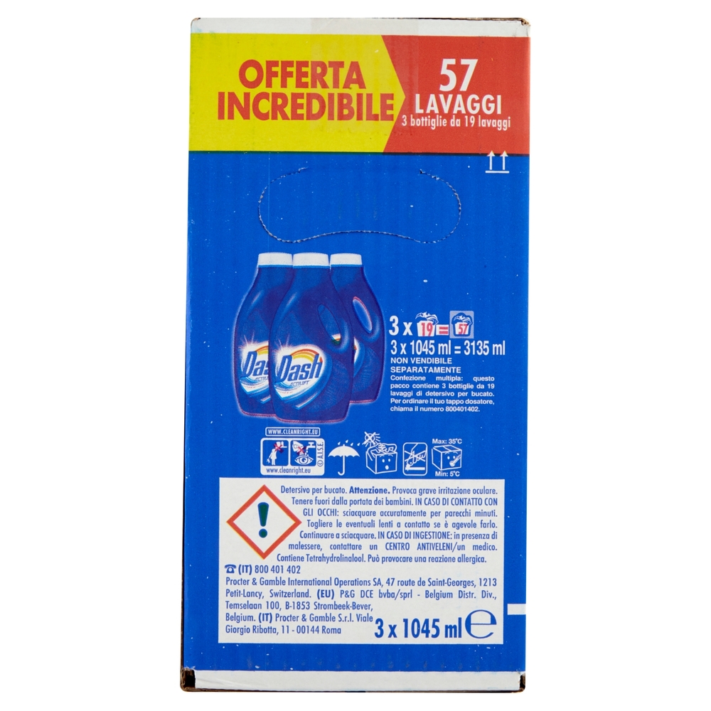 Dash Detersivo Liquido Lavatrice Classico 57 Lavaggi, 3x19 Lavaggi